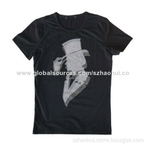 Fashionable Design Printed Men's T-shirt with Front Mesh Decoration, Made of Mercerized Cotton